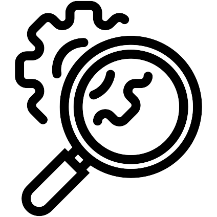 Logo diagnostics d'une loupe par dessus un engrenage